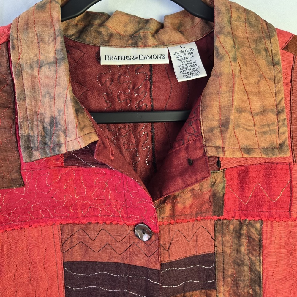 Drapers & Damons Embroidered Patchwork Jacket‎ Button Womens Large Artsy Boho - Picture 2 of 6